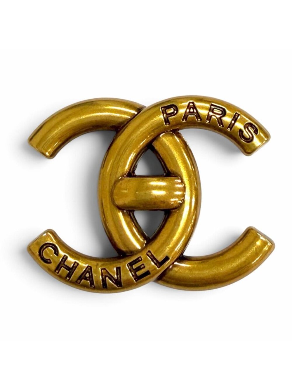 Chanel CC Logo Turnlock Design Brooch Gold Recommended